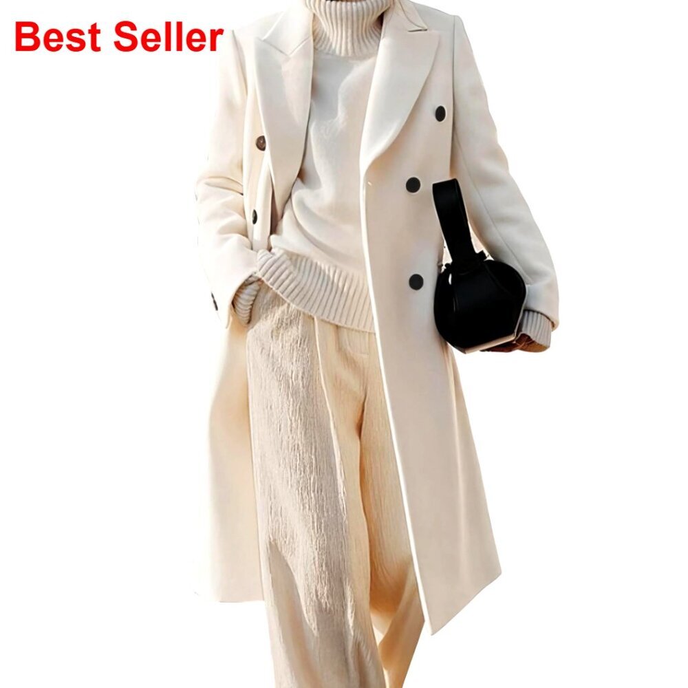 Wool Blend Double Breasted Trench Coat Long Overcoat